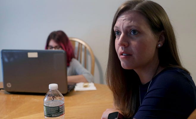 ToniAnn Brand speaks about how virtual learning for her 7th grade daughter Madison, 12, has upended her career.  Her daughter was participating in her first virtual Toms River Intermediate North class from their home Tuesday, September 8, 2020.